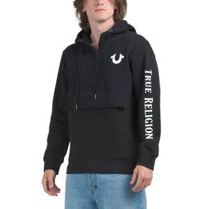TRUE RELIGION Jet Black Fleece Pull Over Anorak Hoodie